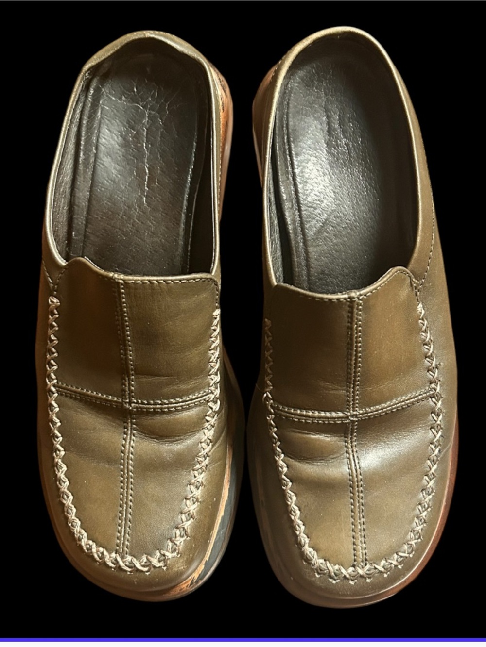 Dansko Olive Brown Leather Slip-On Clogs size 40 see photos